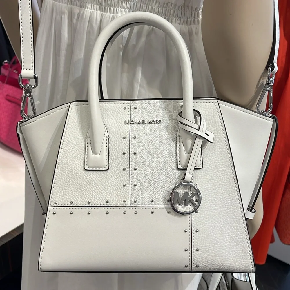 Michael Kors Avril Small Studded Patchwork and Signature Logo Satchel Crossbody - Picture 14 of 16